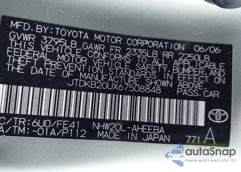 2006 Toyota Prius из США, поврежденный, VIN JTDKB20UX67508848